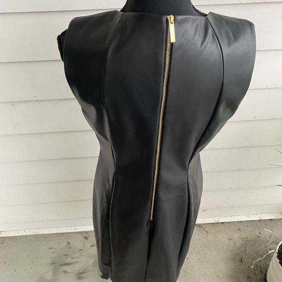 CALVIN KLEIN Ladies Black Faux Leather Skinny Dress Size 10 - Picture 8 of 8